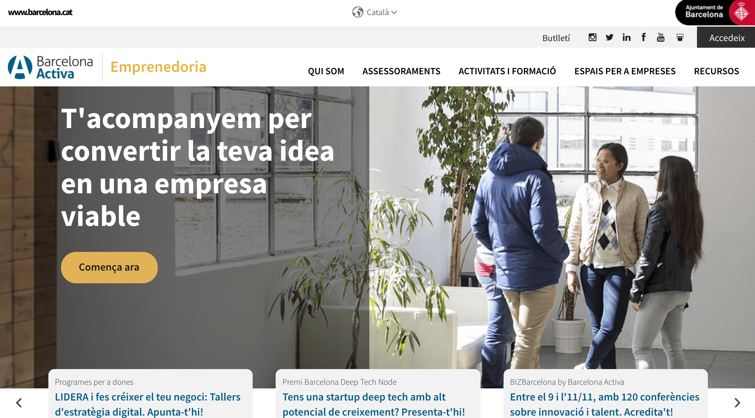 Portada de la página web de emprenedimiento